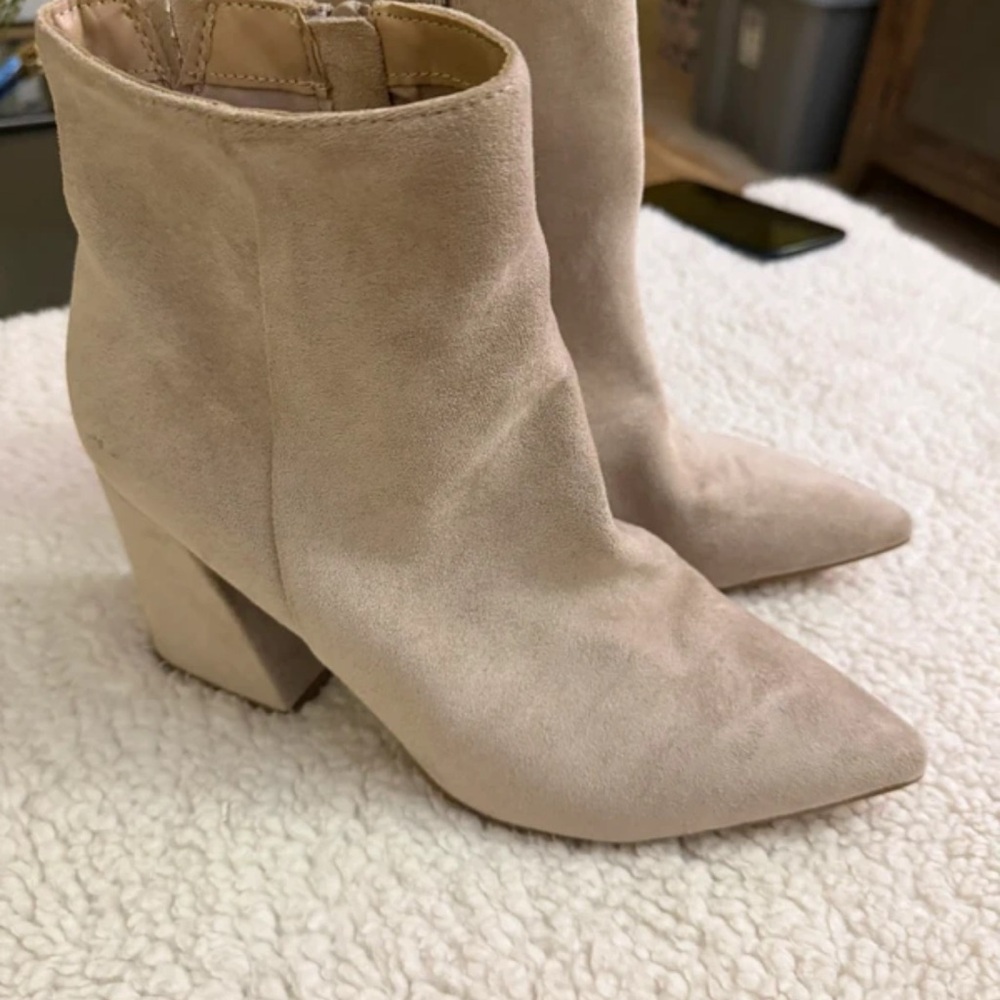 a new day Tan Suede Pointed Toe Block Heel Ankle Boots